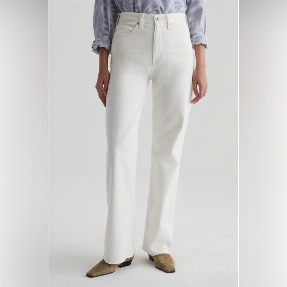 NWT AG Kora Wide Leg Raw Hem Jeans in Powder White Sz 31โ $240